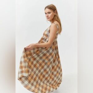 UO Bianca Checkered Plaid Babydoll Midi Dress Cottagecore Y2K Boho Small